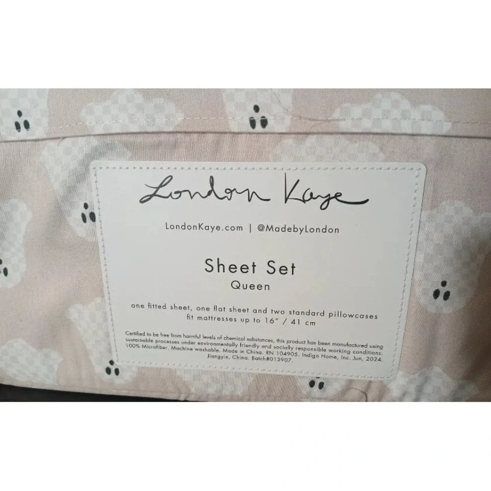 London Kaye Halloween Ghost Dust Pink 4pc Queen Sheet Set  NEW FAST SHIP RARE
